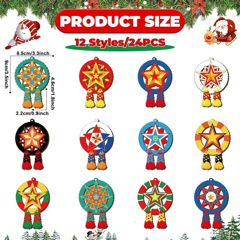 24 Pcs Philippine Christmas Tree Parol Ornament Christmas Mini Parol Wooden H...